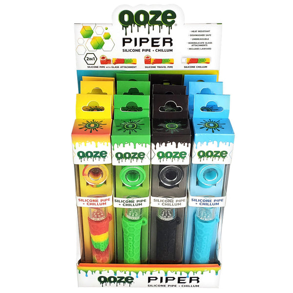 Ooze Piper 2-in-1 Silicone Pipe + Chillum - Asst - 12PC DISP Ooze Piper 2-in-1 Silicone Pipe + Chillum - Asst - 12PC DISP