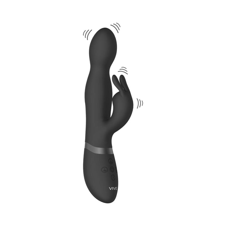 VIVE NIVA Rechargeable 360° Rotating Silicone Rabbit Vibrator Black - Headshop.com