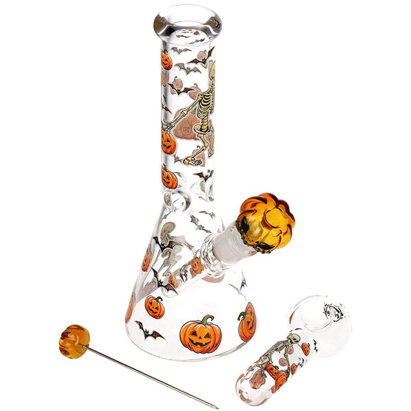 Pulsar Halloween Ball Herb Pipe Glow Duo - 10" / 14mm F Pulsar Halloween Ball Herb Pipe Glow Duo - 10" / 14mm F