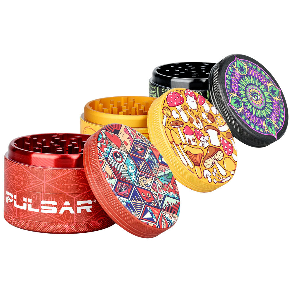 6PC DISP-Pulsar Artist Series Grinder with Side Art- 4pc /2.5"/Asst Designs - Headshop.com