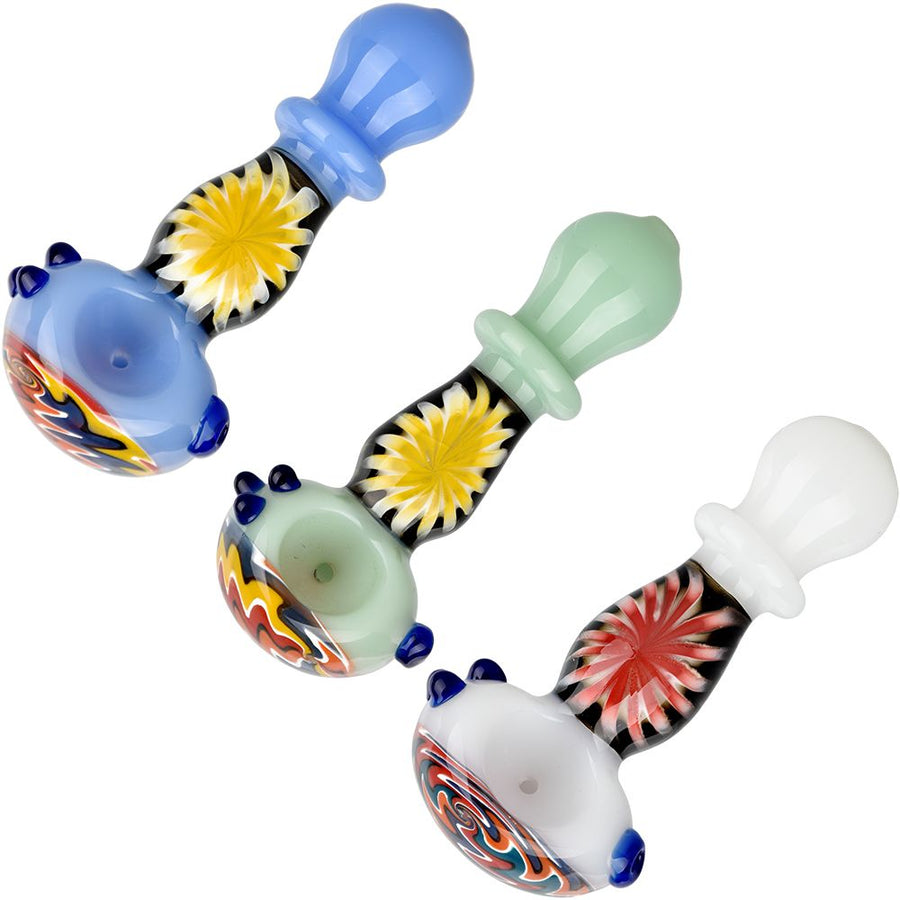 Flowering Perspective Ringed Glass Spoon Pipe - 4.75" / Colors Vary - Headshop.com