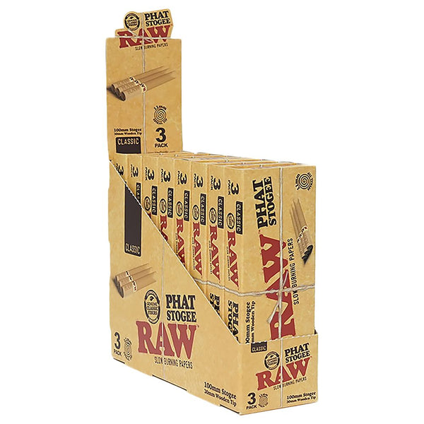 8CT DISPLAY - RAW Phat Stogee Straight Roll W/ Wooden Tip - 100mm / 3pc 8CT DISPLAY - RAW Phat Stogee Straight Roll W/ Wooden Tip - 100mm / 3pc