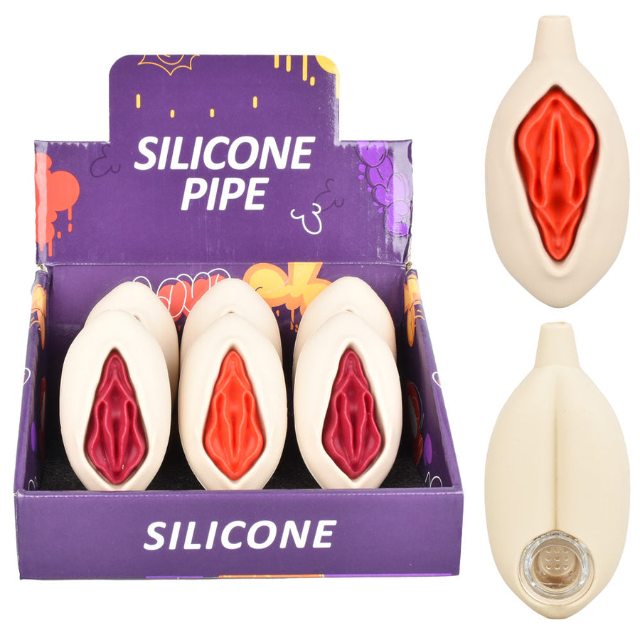 6PC DISP - Vulva Silicone Hand Pipe - 4.25" / Assorted Colors - Headshop.com