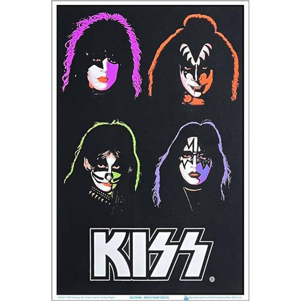 KISS Four Faces Flocked Blacklight Poster - 23"x 35" - Headshop.com