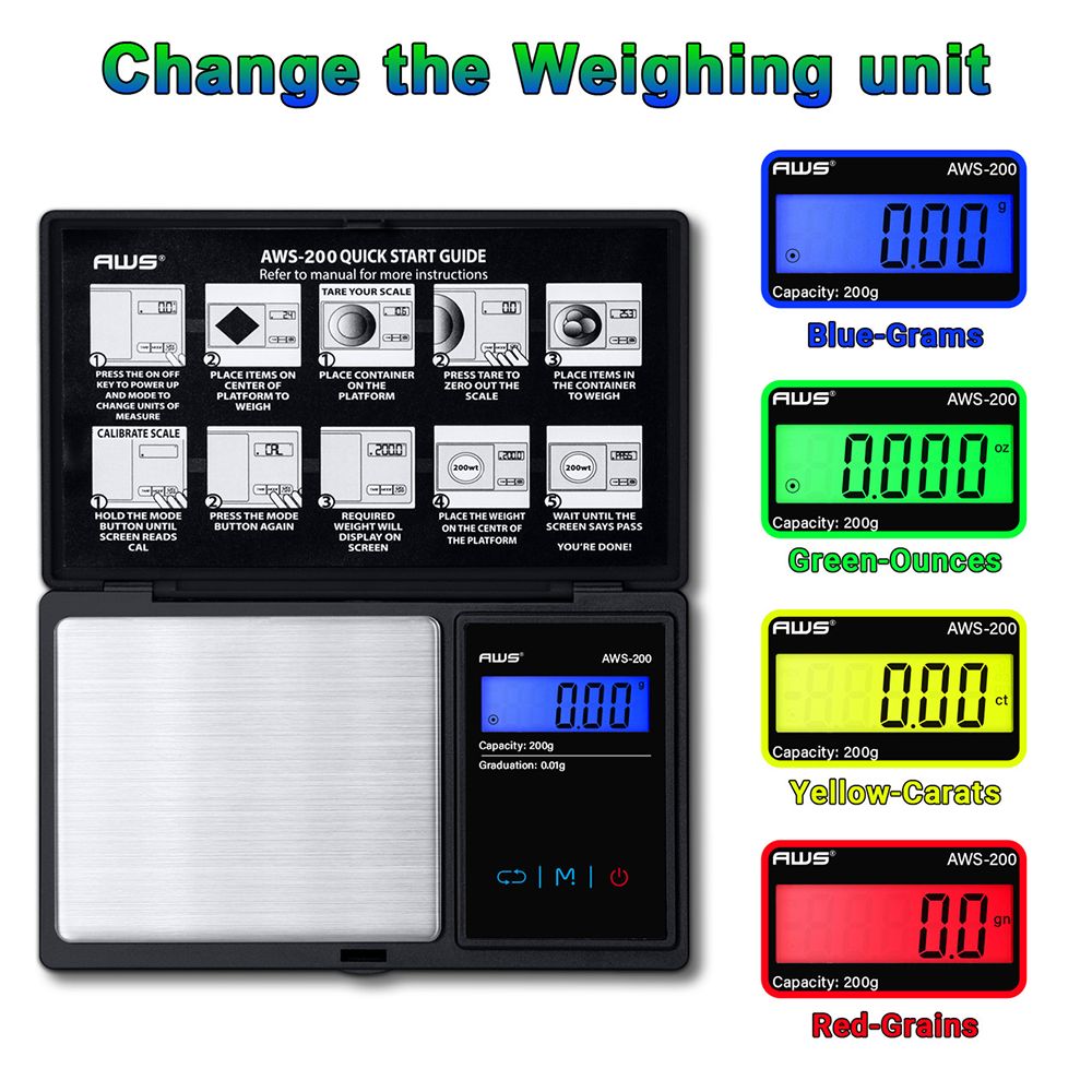 AWS Digital Pocket Scale Series - 200g x 0.01g / Black - Headshop.com