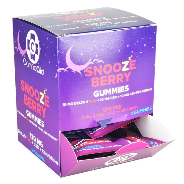 30PC DISP- CannaAid D9+CBD+CBN Gummies 4pk - 120mg/Snooze Berry 30PC DISP- CannaAid D9+CBD+CBN Gummies 4pk - 120mg/Snooze Berry