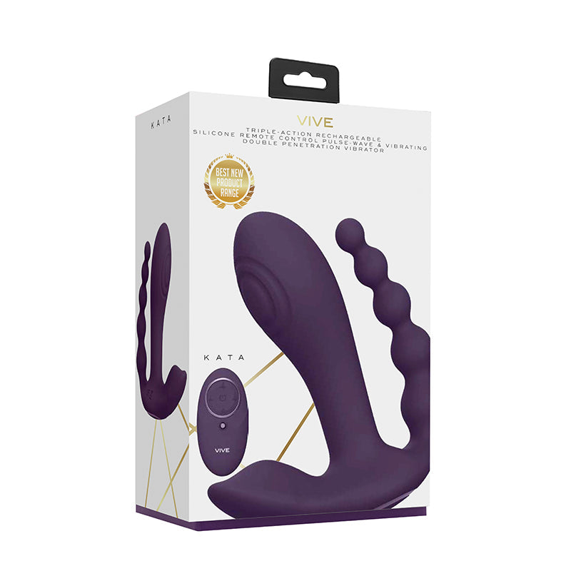 VIVE KATA Rechargeable Remote-Controlled Triple Motor Pulse-Wave Dual Entry Vibrator Purple - Headshop.com