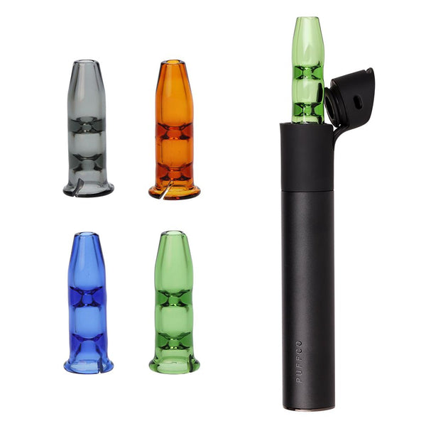 Pulsar Bullet Tip Glass Mouthpiece Attachment for Puffco Pivot w/ Display Stand - Colors Vary Pulsar Bullet Tip Glass Mouthpiece Attachment for Puffco Pivot w/ Display Stand - Colors Vary