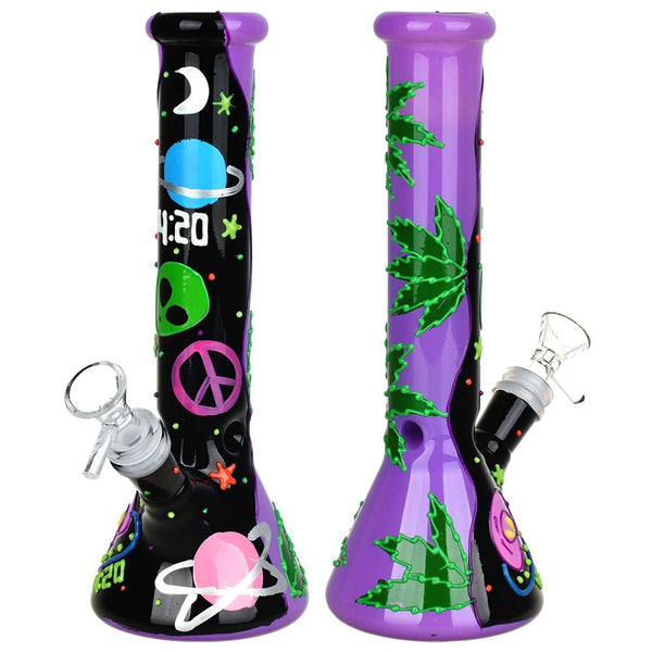 Beam Me Up420 Beaker Glow In The Dark Glass Water Pipe - 9.5" / 14mm F Beam Me Up420 Beaker Glow In The Dark Glass Water Pipe - 9.5" / 14mm F