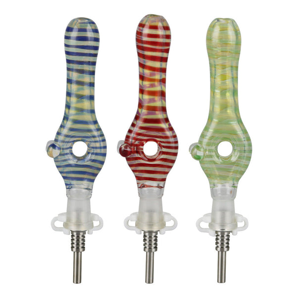 Glass Donut Dab Straw w/ Titanium Tip- 5.5"/10mm/Colors Vary Glass Donut Dab Straw w/ Titanium Tip- 5.5"/10mm/Colors Vary