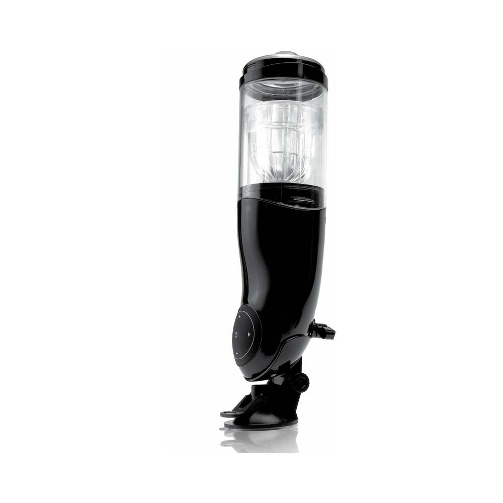 PDX Mega-Bator Ass Rechargeable Rotating Thrusting Stroker With Hands-Free Suction Cup Clear/Black - Headshop.com