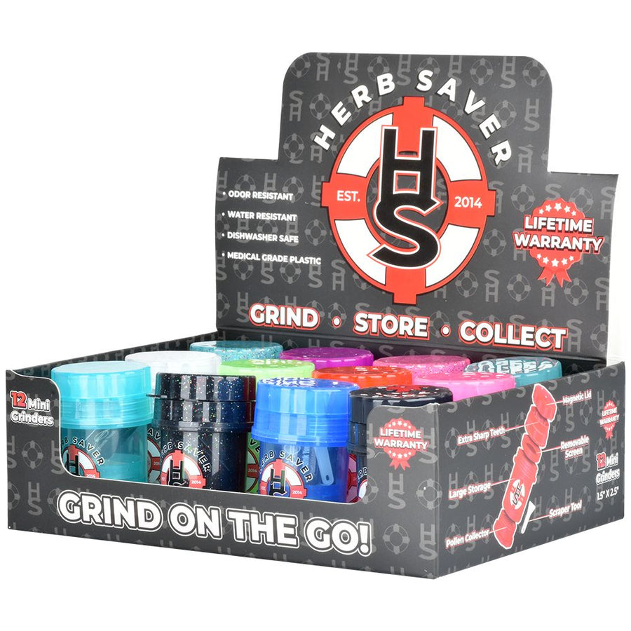HerbSaver Mini Grinder - 2.5" x 1.5" / 4pc / 12ct - Headshop.com