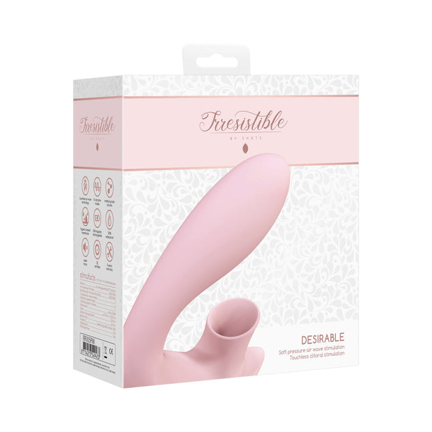 Shots Irresistible Desirable Rechargeable Silicone Soft Pressure Air Wave Dual Stimulator Pink - Headshop.com