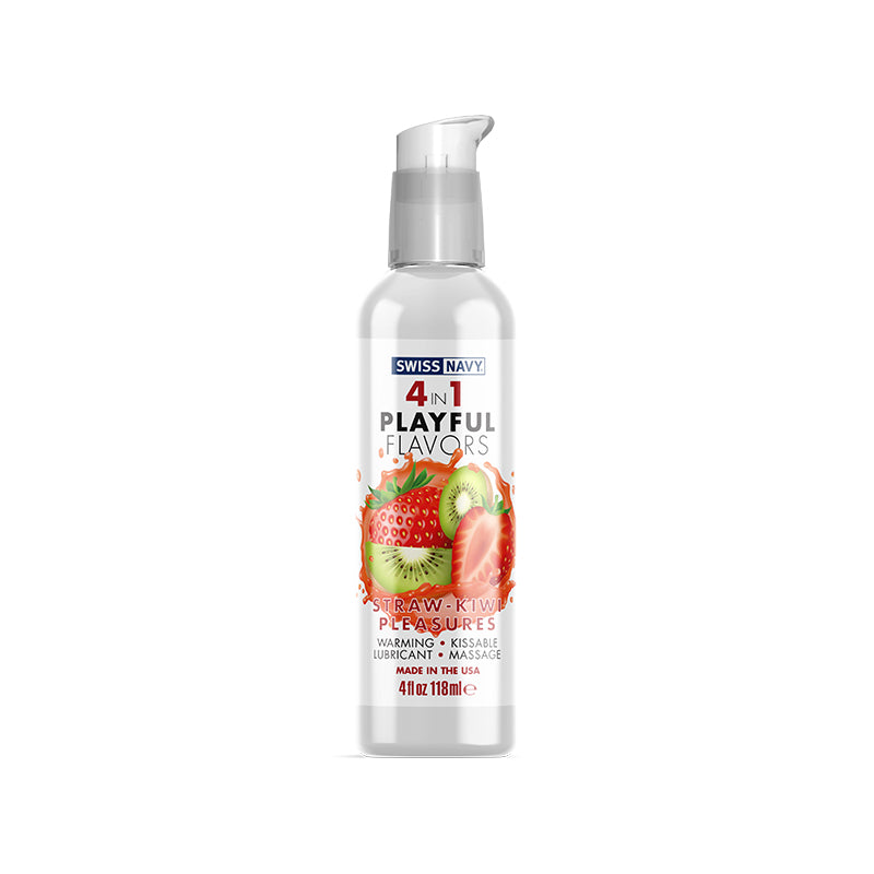 Swiss Navy 4 in 1 Playful Flavors Straw-Kiwi Pleasures 4 oz. - Headshop.com