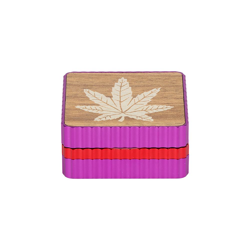 Hemp Leaf Square Aluminum Grinder - 3pc / 1.8" / Colors Vary - Headshop.com