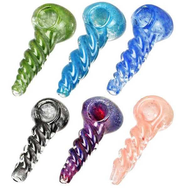 Small Heavy Twisted Frit Glass Pipe - 3" / Colors Vary Small Heavy Twisted Frit Glass Pipe - 3" / Colors Vary
