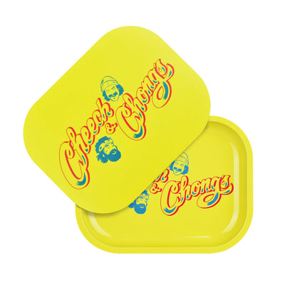 Cheech & Chong's x Pulsar Mini Metal Rolling Tray w/ Lid - Yellow Logo / 7"x5.5" - Headshop.com