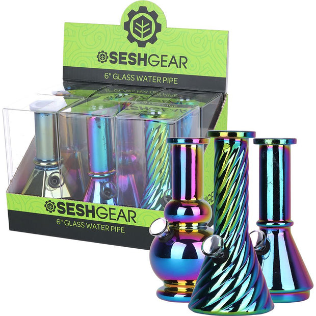 SeshGear Glass Mini Water Pipe | 6" | Grommet | Assorted Styles | 6ct Display - Headshop.com