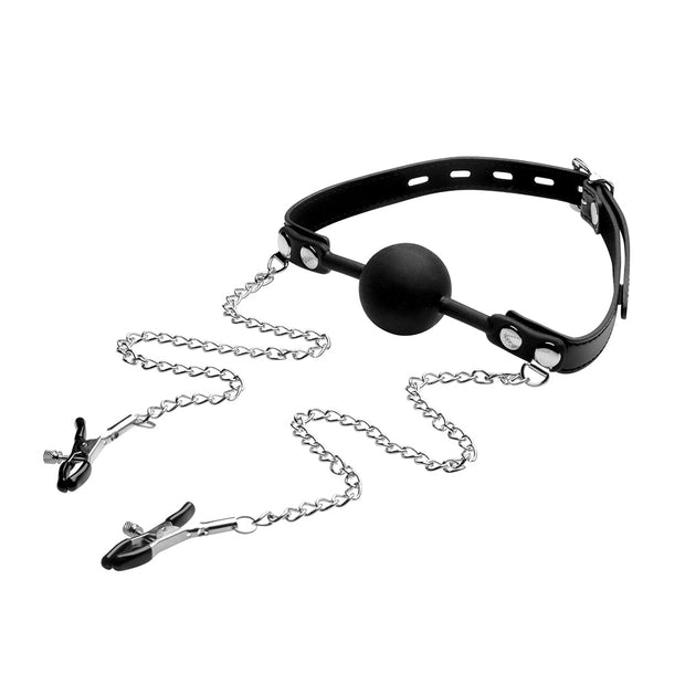 Strict Silicone Ball Gag With Nipple Clamps - Headshop.com