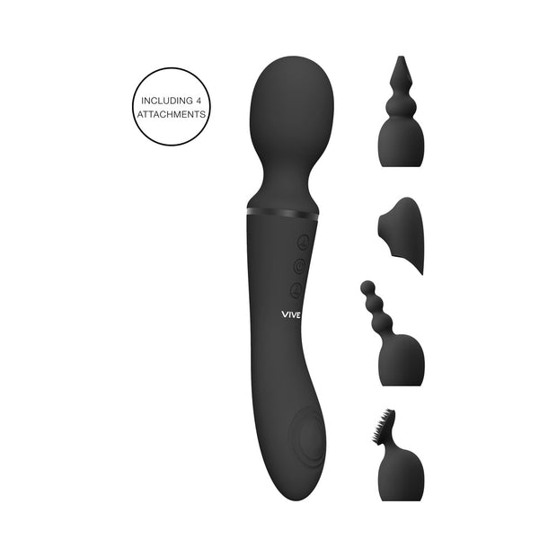 VIVE NAMI Dual-Ended Pulse Wave & Vibrating Wand With Interchangeable Sleeves Black - Headshop.com