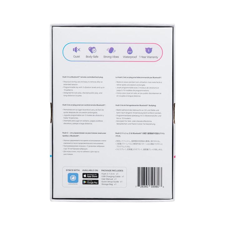 Lovense Hush 2 Bluetooth Remote-Controlled Vibrating Butt Plug S 1.5 in. - Headshop.com