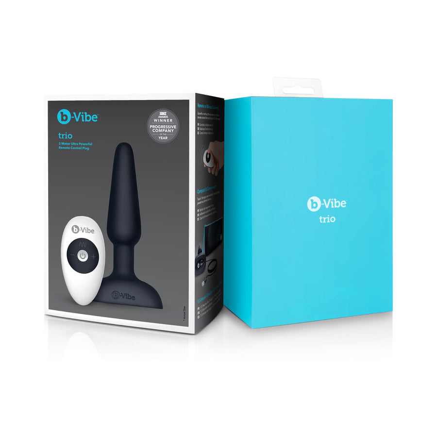 b-Vibe Trio Rechargeable Remote-Controlled Triple-Motor Vibrating Silicone Anal Plug Black - Headshop.com