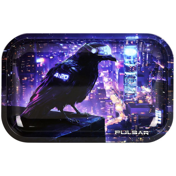 Pulsar Metal Rolling Tray - Agent Crow / 11"x7" Pulsar Metal Rolling Tray - Agent Crow / 11"x7"