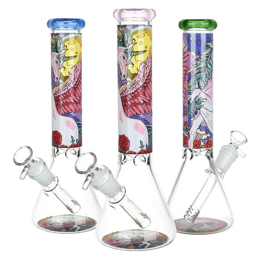 Unicorn Beaker Glass Water Pipe - 10" / 14mm F / Colors Vary - Headshop.com