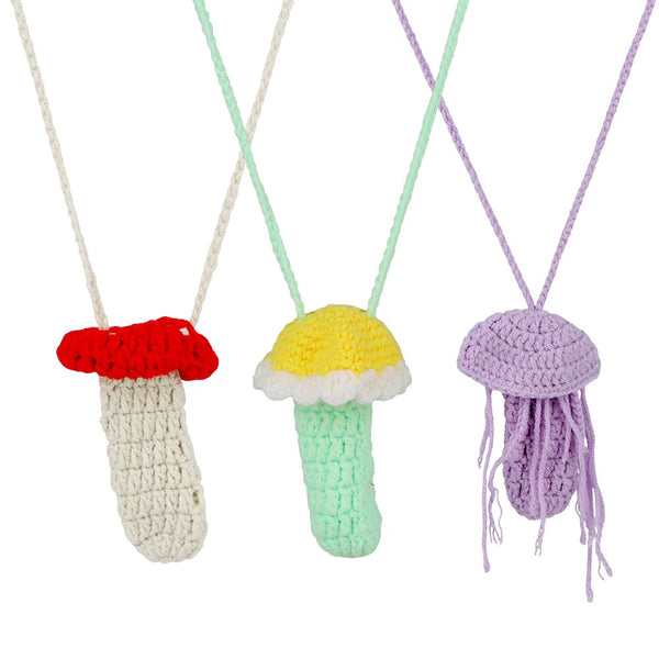 Trippy Crochet Mushroom Vape or Lighter Holder Necklace - 14" / Designs Vary Trippy Crochet Mushroom Vape or Lighter Holder Necklace - 14" / Designs Vary