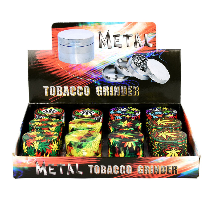 Rasta Hemp Leaves Grinder - 4pc/1.5"/Assorted - 12PC DISP - Headshop.com