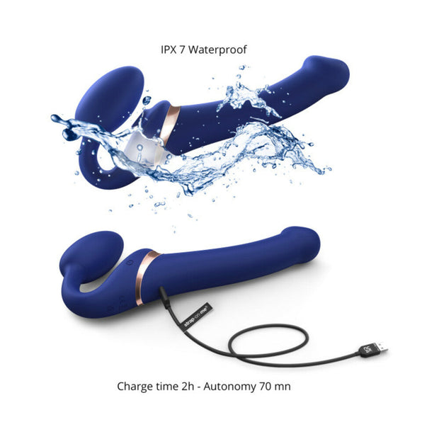 Strap-On-Me Rechargeable Remote-Controlled Multi Orgasm Bendable Strap-On Night Blue L - Headshop.com