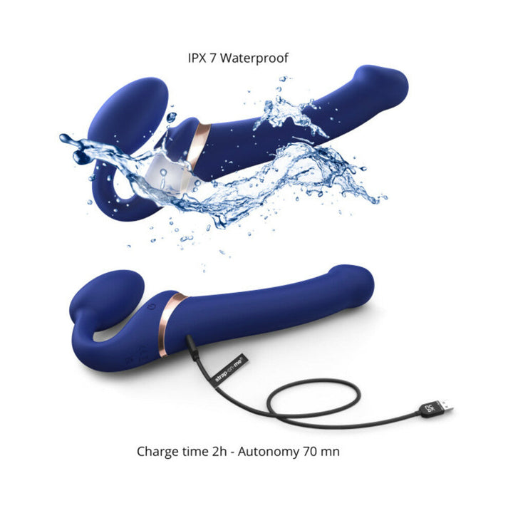 Strap-On-Me Rechargeable Remote-Controlled Multi Orgasm Bendable Strap-On Night Blue L - Headshop.com