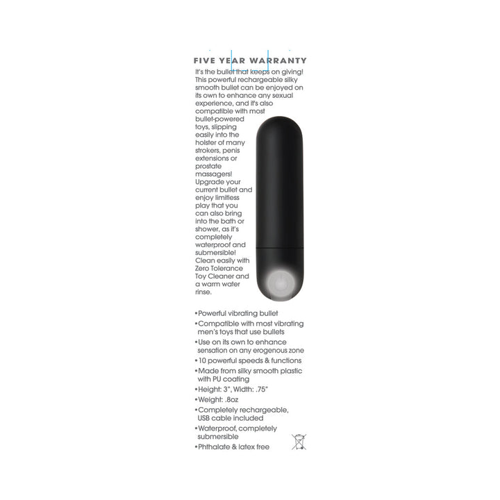 Zero Tolerance All Powerful Rechargeable Bullet Vibrator Black - Headshop.com