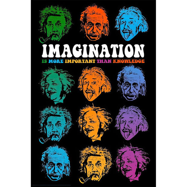 Einstein Faces Imagination Is More Important Than Knowledge Poster - 24"x36" - Headshop.com