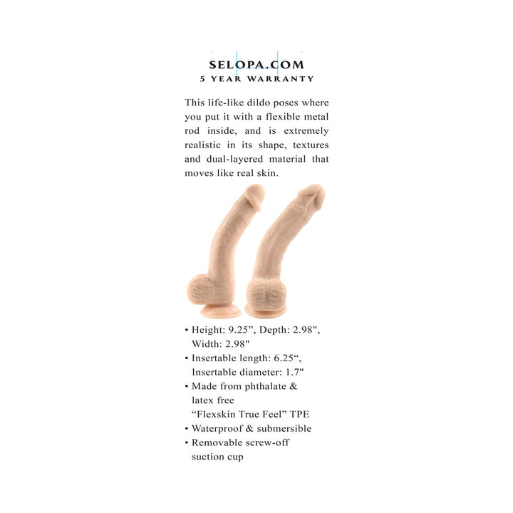 Selopa Natural Feel Flexskin Bendable Dildo with Moving Material 7 in. Light - Headshop.com