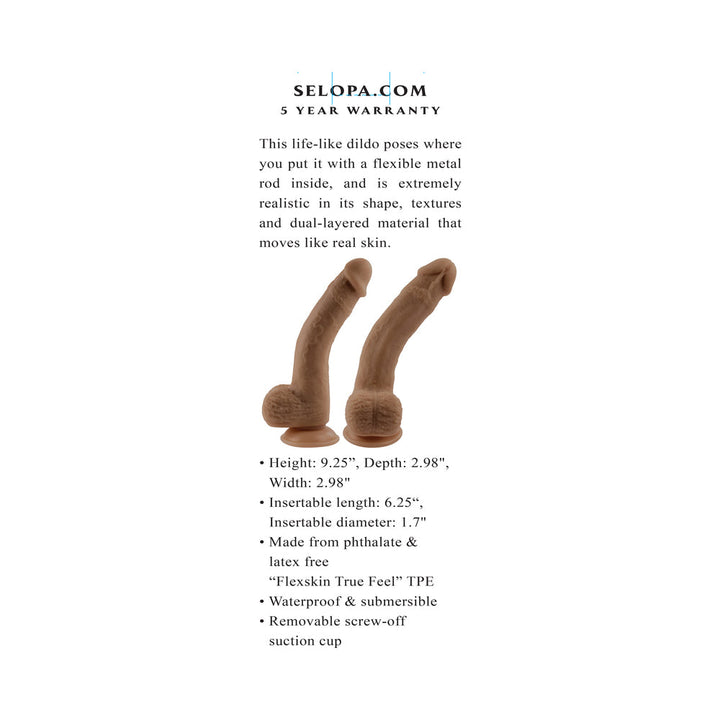 Selopa Natural Feel Flexskin Bendable Dildo with Moving Material 7 in. Dark - Headshop.com