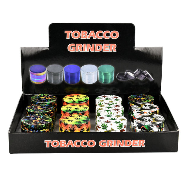 Hemp Leaves Grinder - 4pc/1.5"/Assorted Designs - 12PC DISP - Headshop.com