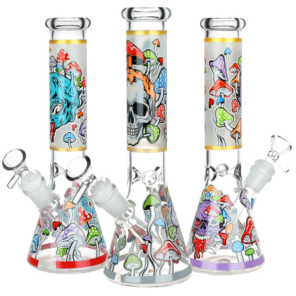 Monsters And Shrooms Glow Glass Beaker Water Pipe - 10" / 14mm F / Designs Vary Monsters And Shrooms Glow Glass Beaker Water Pipe - 10" / 14mm F / Designs Vary