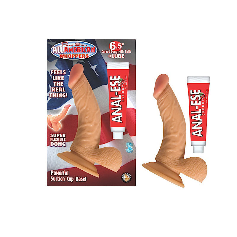 All American Whoppers 6.5 in. Curved Dong with Balls + Cherry Anal-Ese - Headshop.com