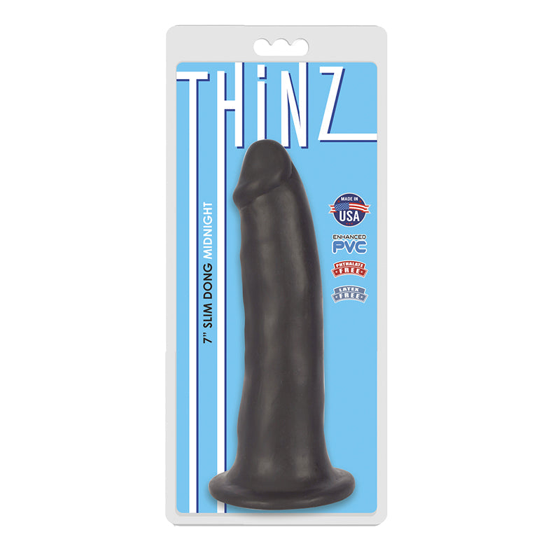 Curve Toys Thinz 7 in. Slim Dildo with Suction Cup Midnight - Headshop.com