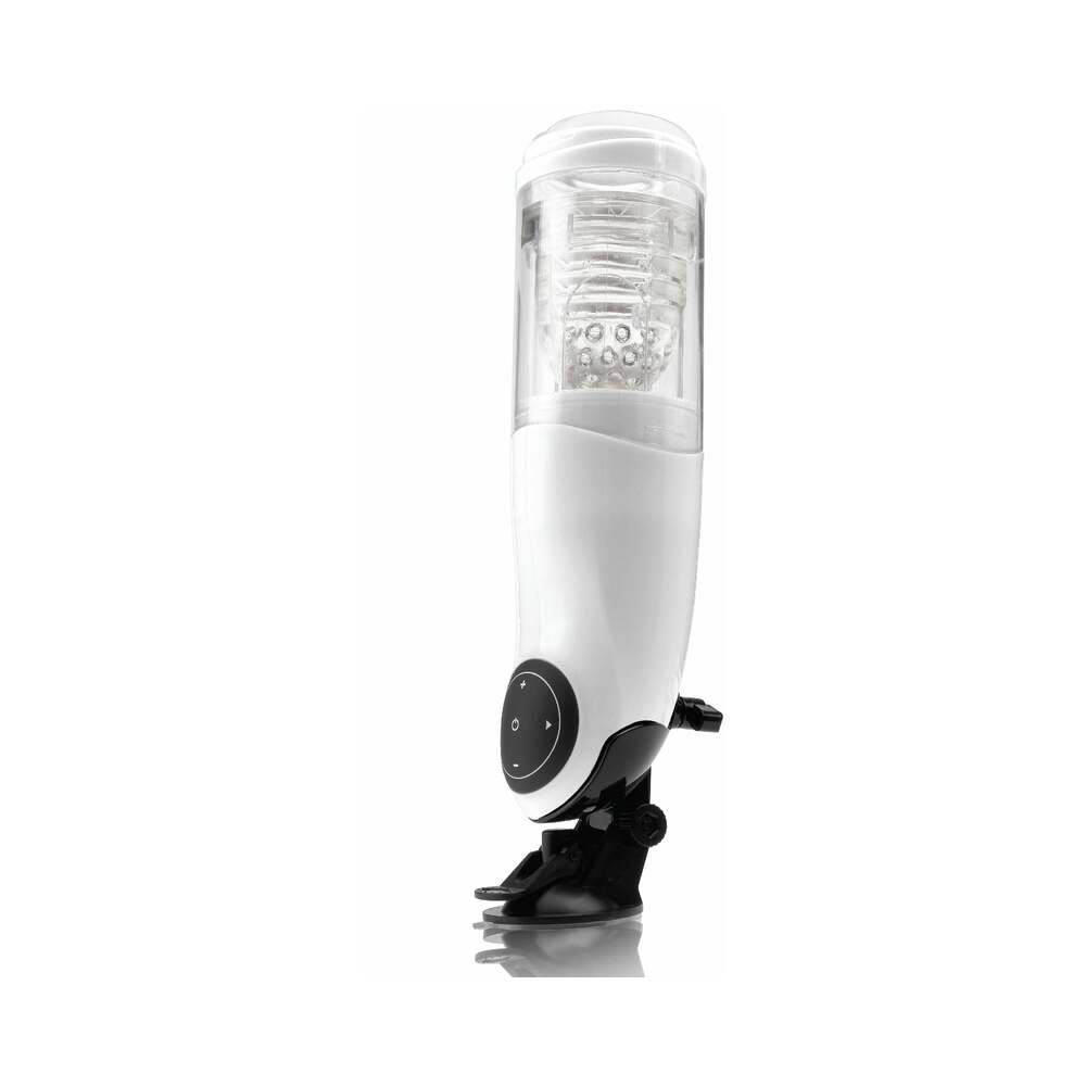 PDX Mega-Bator Pussy Rotating Thrusting Stroker With Suction Cup Clear/White - Headshop.com