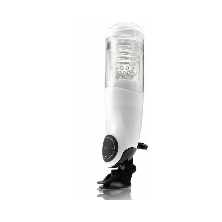 PDX Mega-Bator Pussy Rotating Thrusting Stroker With Suction Cup Clear/White - Headshop.com