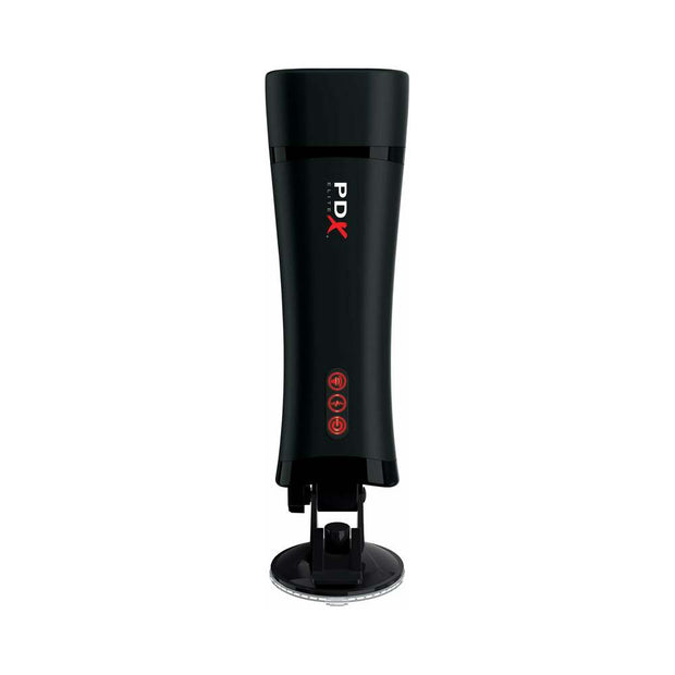 PDX Elite Talk-Back Rechargeable Vibrating Super Stroker With Hands-Free Suction Cup Beige/Black - Headshop.com