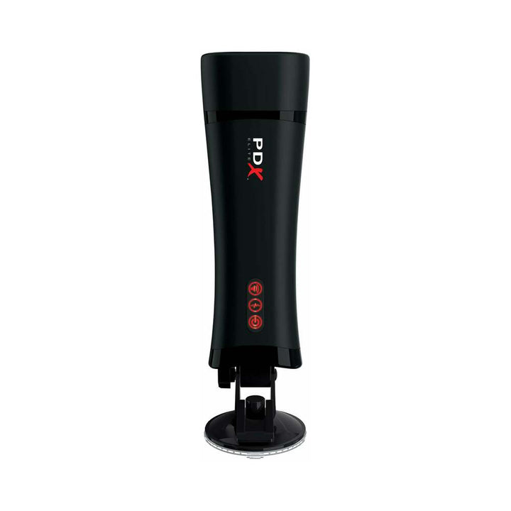PDX Elite Talk-Back Rechargeable Vibrating Super Stroker With Hands-Free Suction Cup Beige/Black - Headshop.com