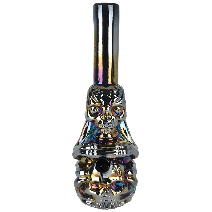 Iridescent Crouching Skeleton Soft Glass Water Pipe - 13.5" - Headshop.com
