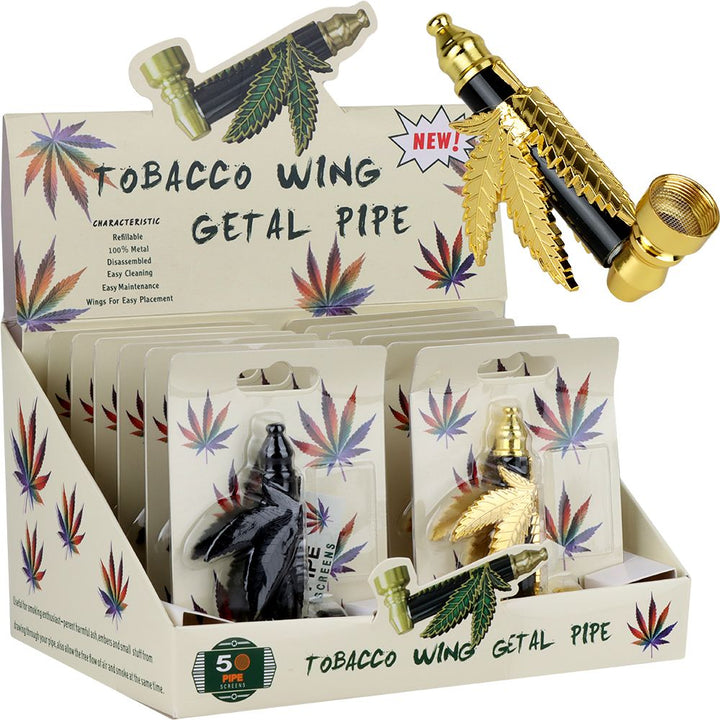 Metal Hemp Leaf Hand Pipe - 3.5" 12ct - Headshop.com