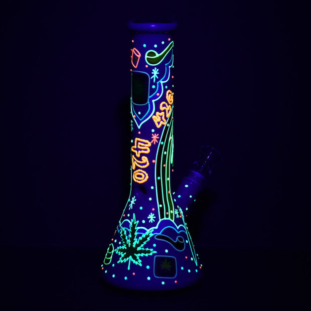 Beach Vibes 420 Painted Glass Beaker Water Pipe - 10" / 14mm F - Headshop.com
