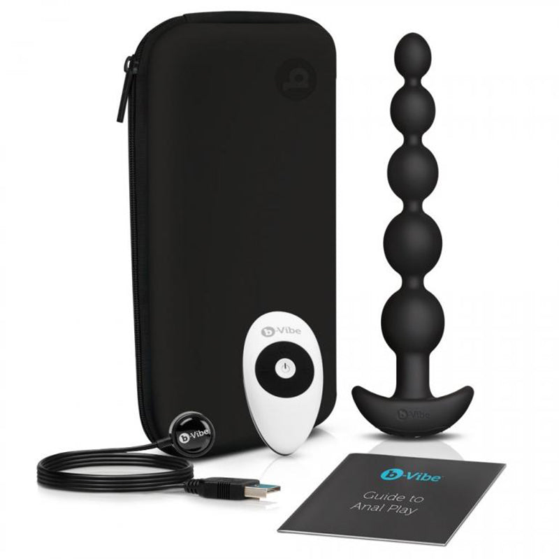 b-Vibe Cinco Rechargeable Remote-Controlled Vibrating Anal Beads Plug Black - Headshop.com