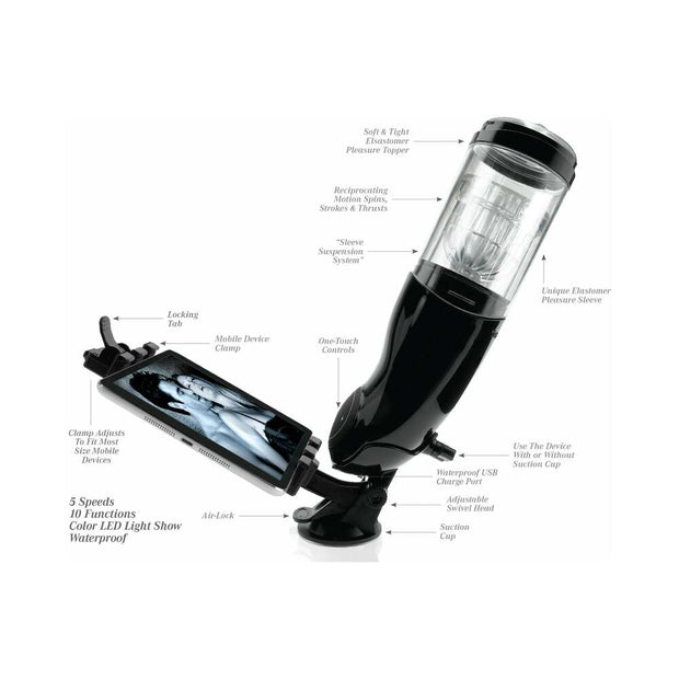 PDX Mega-Bator Ass Rechargeable Rotating Thrusting Stroker With Hands-Free Suction Cup Clear/Black - Headshop.com