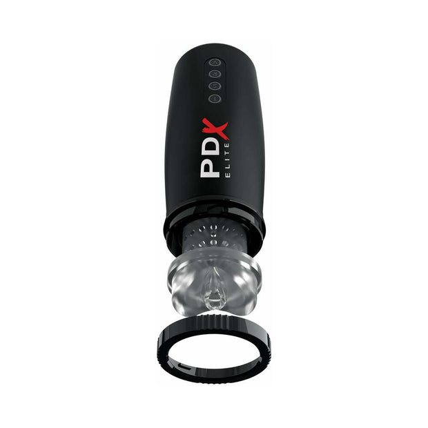 PDX Elite Motobator 2 Rechargeable Thrusting Vibrating Masturbator Clear/Black - Headshop.com